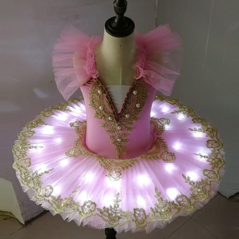 Tutu Ballet Led Light Swan Lake Ballerina Pancake Girl Ballet Dress Kids Dance Costumes