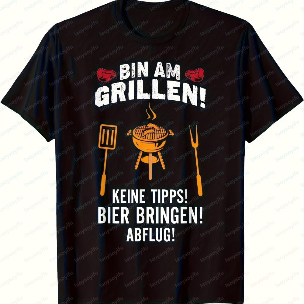 Funny BBQ GerUnisex Beer Grill Slogan TShirt for Unisex Vintage Shirt with White Orange Print Breathable Short Sleeve Casual Tee