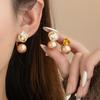 French Simple Sugar Cube Style Champagne Pearl Earrings Women'S Light Luxury High-End Stud Earrings Exquisite Two-Wear Earrings