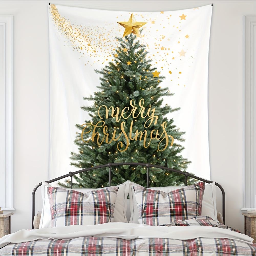 VIKAMA Christmas and New Year Tapestries Christmas Tree Lights Golden Stars Bedroom and Living Room Wall Decorations