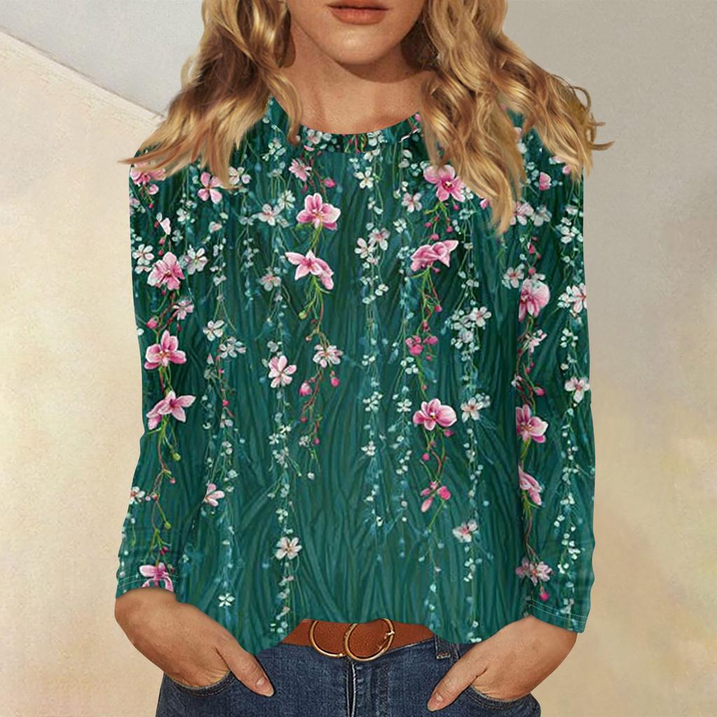 Mote for kvinner Blomstermønstret Hals Langermet Pullovertopp