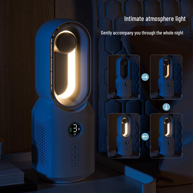 F8 Bladeless Fan & Bluetooth Speaker with Desk Lamp, USB Charging, Oscillation, Creative Design, Digital Display - 2026 Model for Home Use
