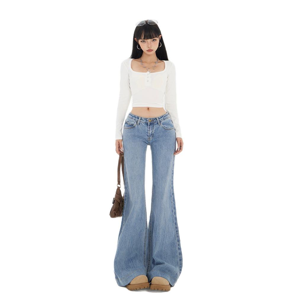 Low-rise and slightly pulled jeans for women's autumn and winter, new Spice Girls elastic and thin, versatile, non-stick legs, flared pants