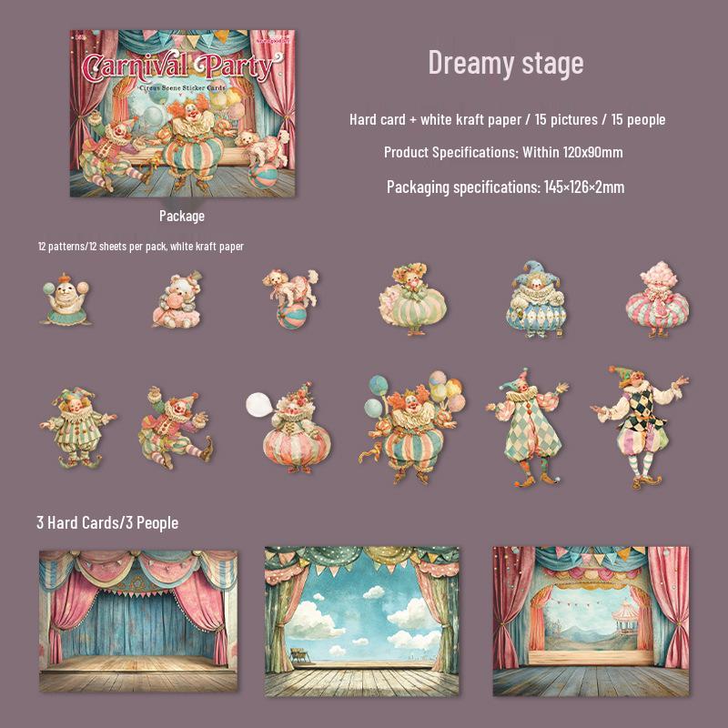 A Beautiful Day Carnival Sticker Pack - 15 Circus-Themed Sheets, 6 Styles