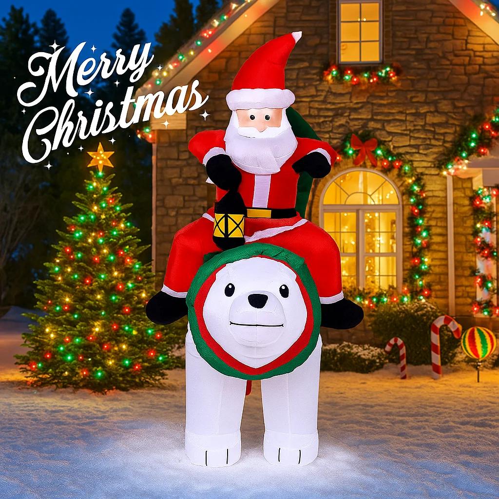 5.91FT Yard Party Decoration Inflatable Santa Claus Polar Bear Gift Box Toy LED Light Xmas Home Supplies Ornament Christmas Gift