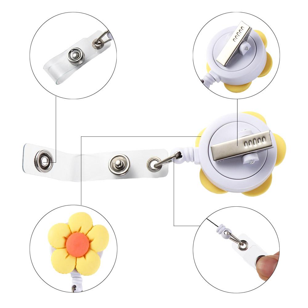 Clip Flower Chest Card Retractable Badge Reel ID Card Clips Nurse Badge Holder Name Card Holder
