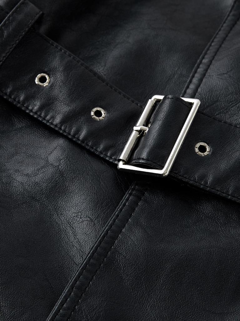 Men's Korean Style PU Leather Mid-Length Windbreaker Jacket