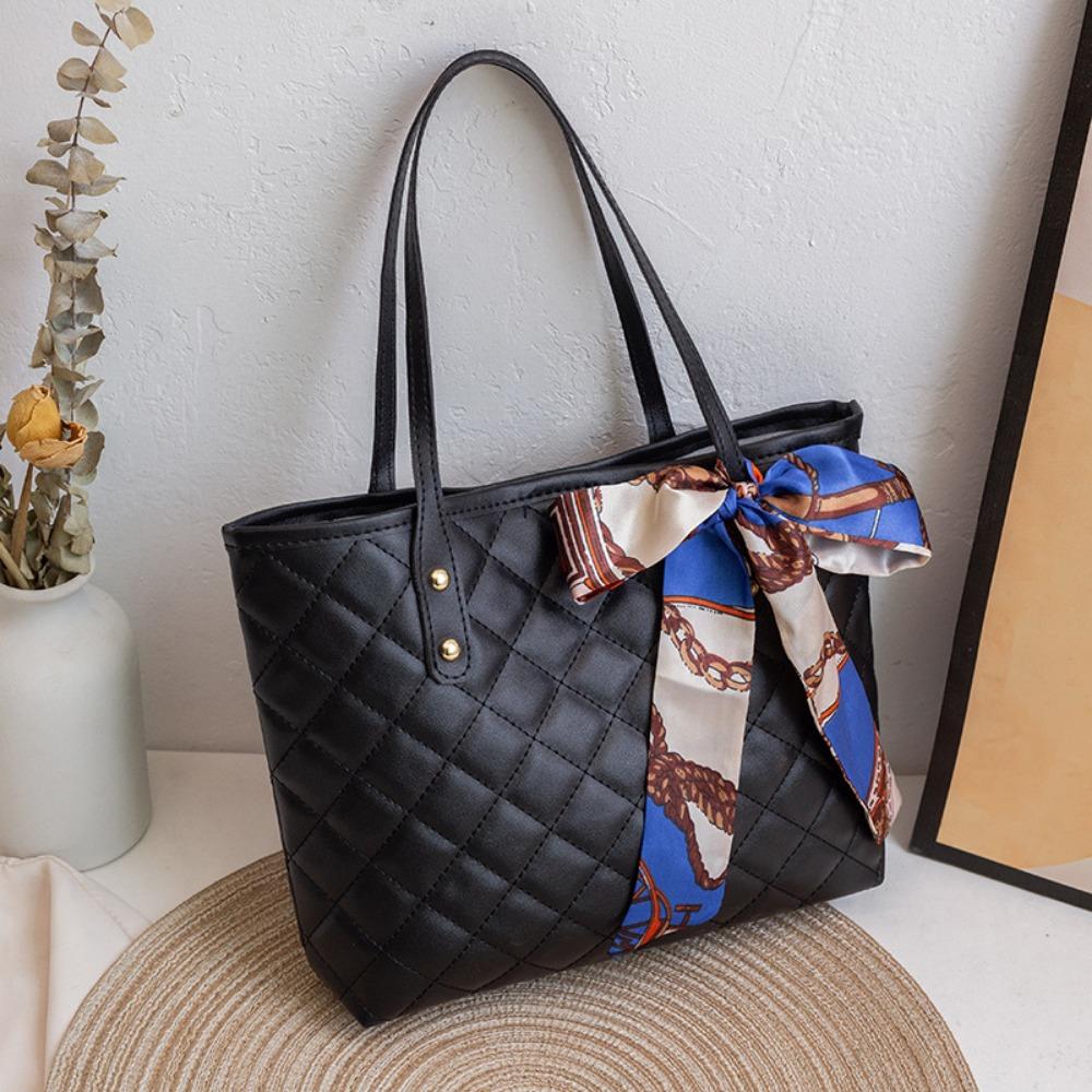 

Trendy Large Capacity Embroidery Bag with Scarf Tote Bag Shoulder Bags PU Bucket Bag For Women чёрный