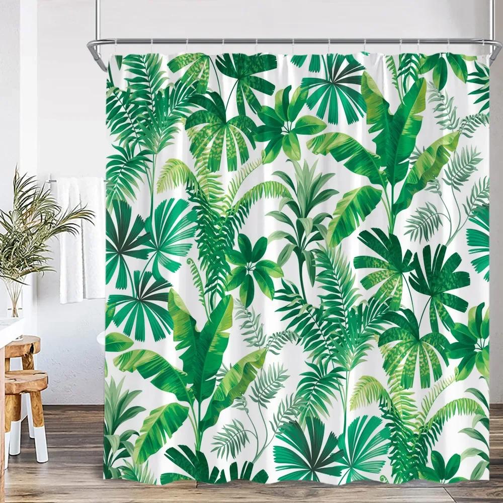 Tropical Leaves Monstera Shower Curtain Jungle Forest Green Leaf Plants Greenery Bathroom Decorations Nordic Modern Bath Curtain