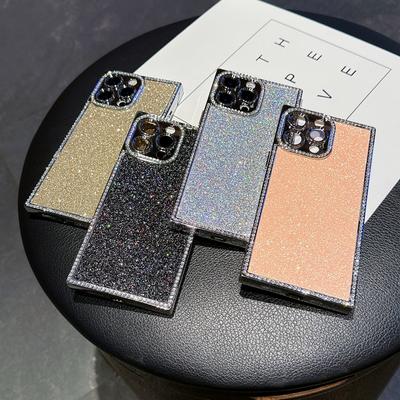 Diamond Frame Glitter Phone Case For iPhone 16 Pro 15 Pro Max 14 13 Pro Plating Shockproof Lens Protection Silicone Soft Bumper Cover