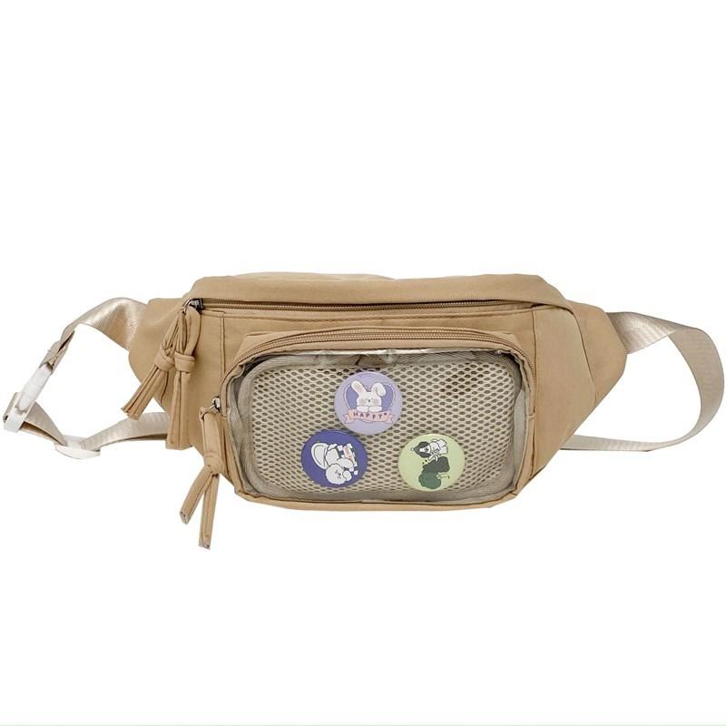 Japanese ins niche baby bag pain bag transparent badge breast bag, millet display messenger bag female student fanny pack