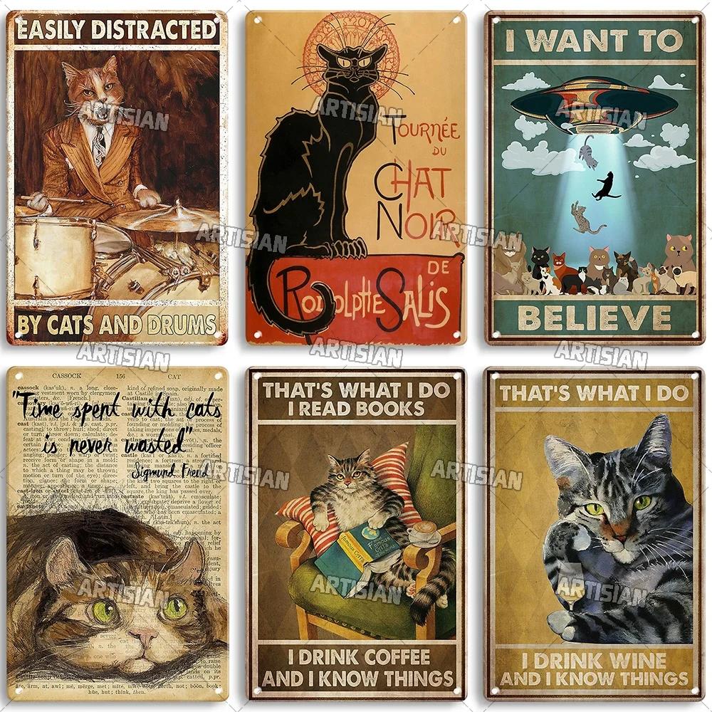Artisian Animal Black Cat Retro Metal Poster Funny Pet Vintage Decorative Tin Plaque Garage Bar Pub Club Man Cave Wall Decor