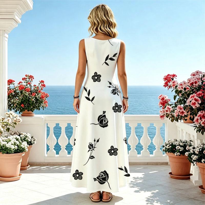 Women's A-Line Maxi Dress Simple Black White Sleeveless Lightweight Elegant Comfort for Summer Picnic Beach Daily Wear
