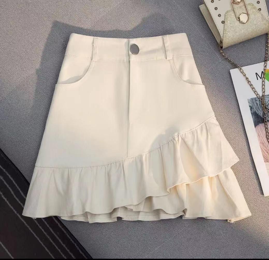 

Универсальная джинсовая юбка миди с оборками с высокой талией для женщин - осенне-зимний А-силуэт, облегающий стиль XL [Recommended 119-130 jin] абрикосовый