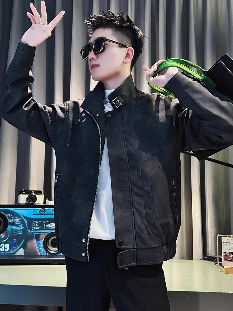 2025 new American men's leather jacket spring and autumn popular men's clothing high-end sense versatile loose jacket