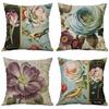 Premium Retro Flower Linen Pillow Case For Stylish Sofa Home Decor 18 Inches