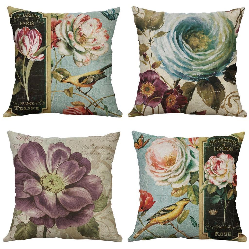 Premium Retro Flower Linen Pillow Case For Stylish Sofa Home Decor 18 Inches