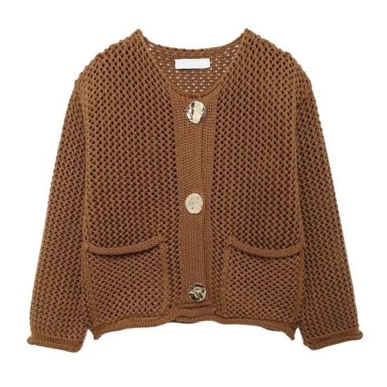 Pulover pentru femei Topuri cu decolteu cu mânecă lungă haină de tricotat cu un singur piept cu buzunare Pulover de culoare uni Cardigan