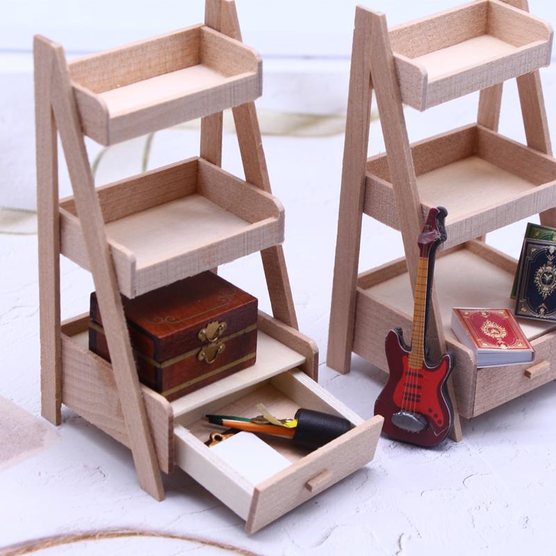 1Pcs Dollhouse Miniature Plant Wooden Shelf Flower Stand Simulation Furniture Fairy Garden Tool Storage Rack Decoration Accessor