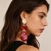European & American Geometric Gradient Red Resin Earrings: Ethnic Oval Studs for Women, Hollow High-End Niche Ear Jewelry.
