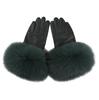 Women Genuine Lambskin Leather Gloves With Real Fox Fur Trim Cuff Winter Warm Driving Gloves-Velvet Lined