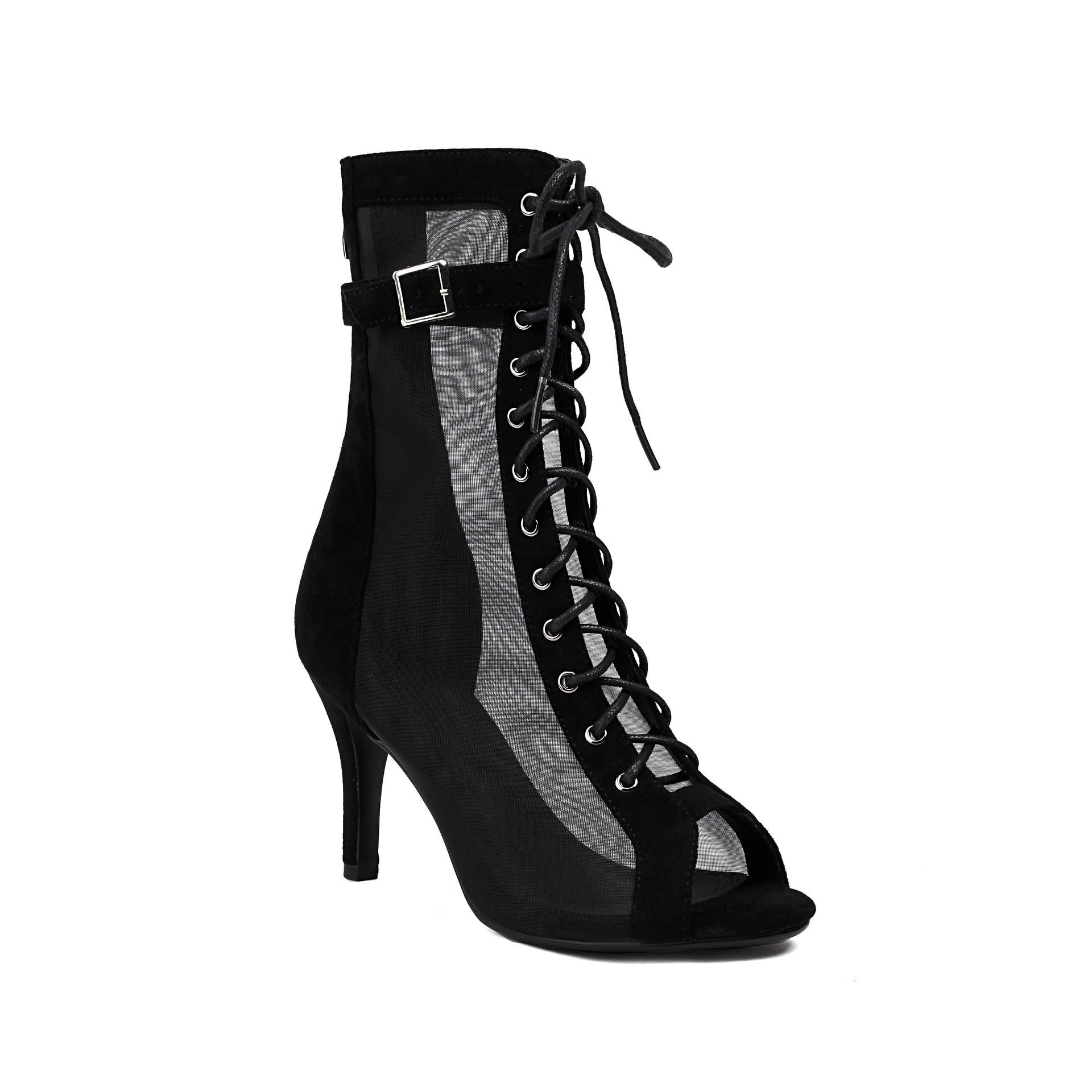 

Модные босоножки с открытым носком на шпильке, туфли для джазовых танцев на высоком каблуке, сетчатые с вырезами, с ремешком и пряжкой, летние женские крутые ботинки 34 чёрный