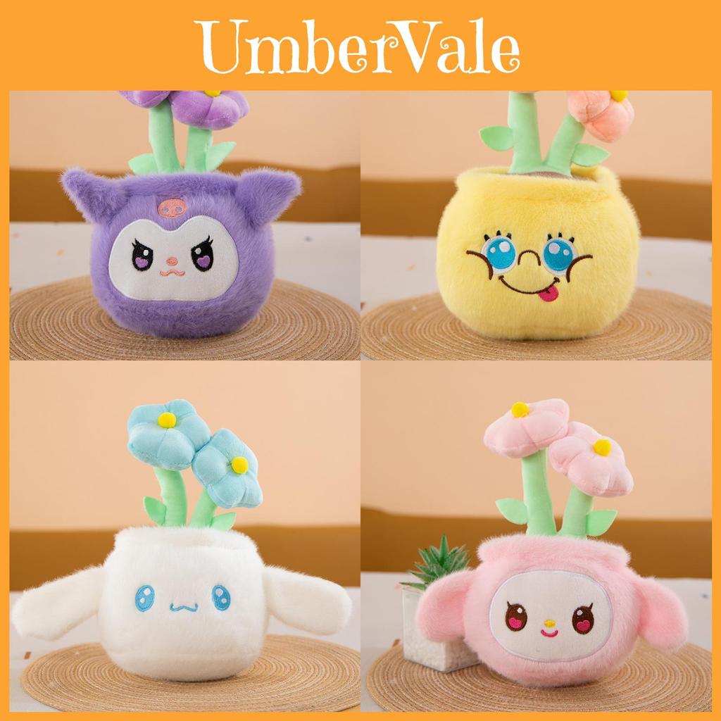 Kuromi Hello Kitty Melody Cinnamoroll Spongebob Squarepants Plush Flower Pot Decor With Cute Cartoon Plush Figurine For Home Desk Decoration