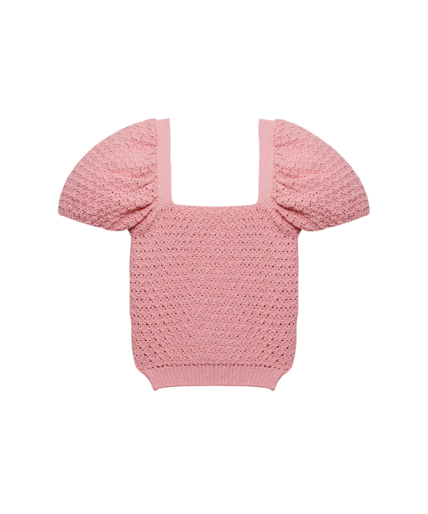 Instant Punk Square Neck Puff Crop Knit - Pink Pink/Free