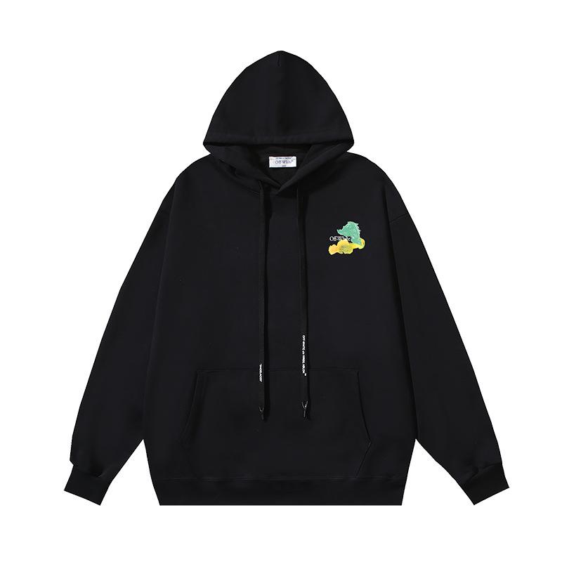 1082 Blanco Roto 2026 Otoño/Invierno Nuevo Color Hoja OW Graffiti Flecha Estampado Sudaderas con Capucha para Hombre y Mujer