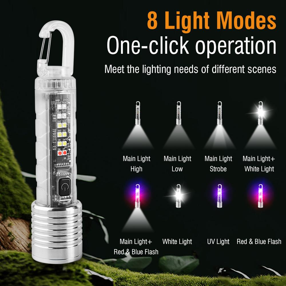 Mini Flashlight Keychain Super Bright Zoom Rechargeable Torch Outdoor Emergency Camping Fishing Work Lights UV Tiki Lamp