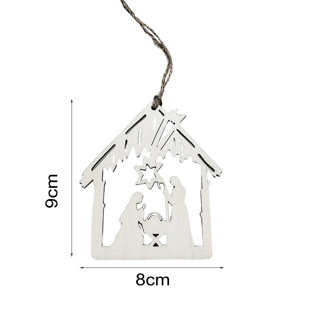 

Christmas Jesus Advent Pendant Innovative Wooden Candlestick House Shape Nativity Tree Ornaments for Holiday Nativity Ornaments