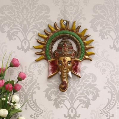 Metall Sonne Dekorative Ganesha Wandbehang- Lord Ganesha Statue Wandkunst- Dekorative Schauobjekt für Wanddeko