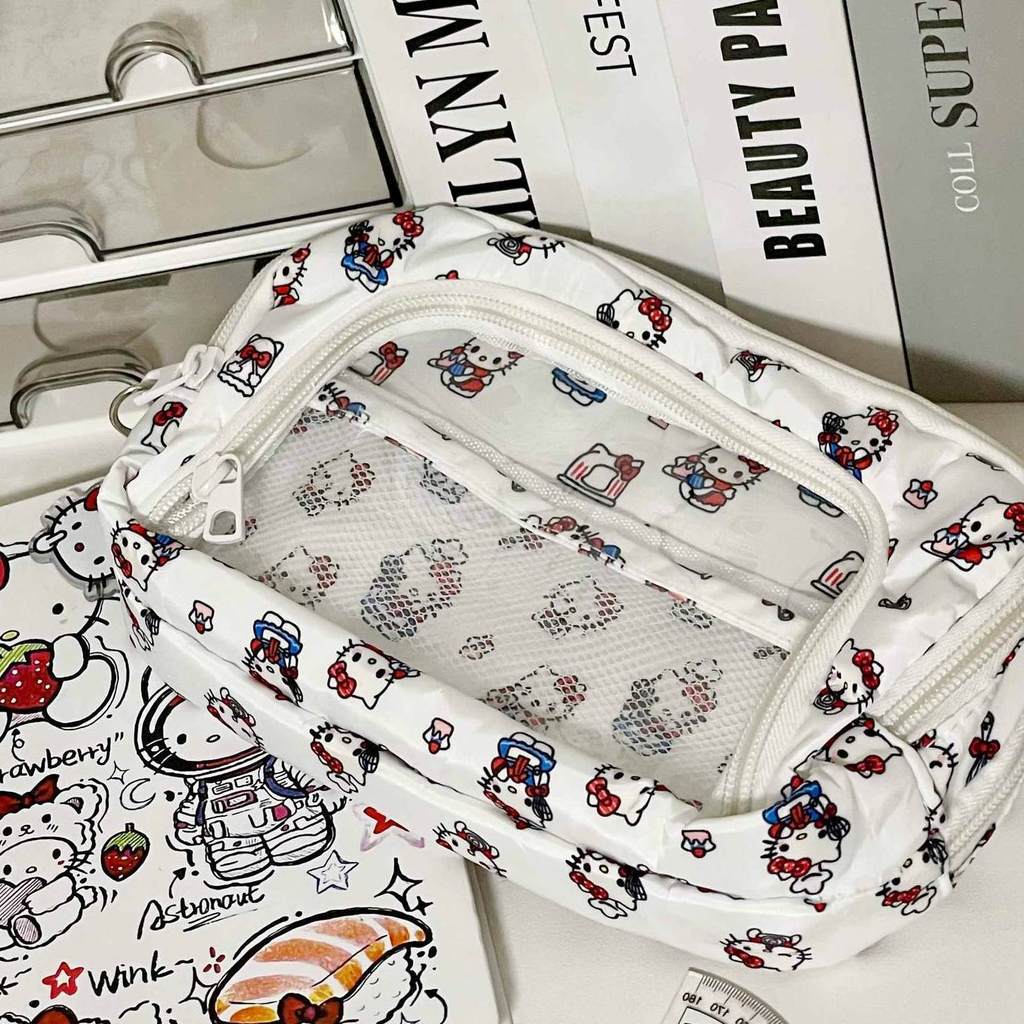 Trousse Hello Kitty en tissu grande capacité, idéale pour les étudiants et le bureau.