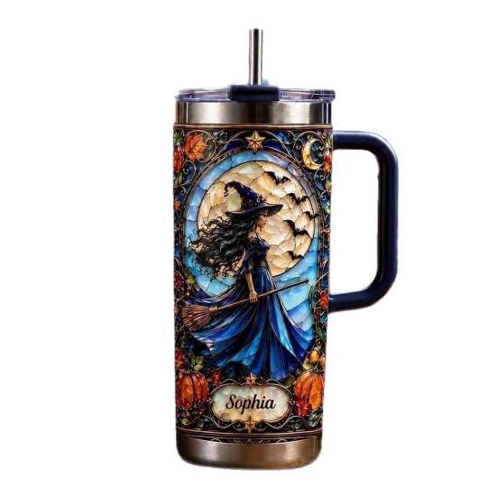 Portable Drinkware for Outdoor Activities 40oz Witch Tumbler, Halloween Gothic Stainless Steel Cup Spill Resistant Coffee Car with Handle, Insulated