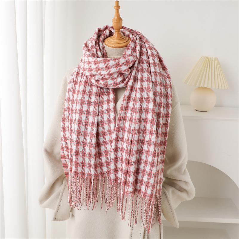 Fashion Thousand Birds Plaid Long Autumn And Winter Warm Scarf Women'S Shawl Versatile Commuter Fringed Imitation Cashmere Scarf