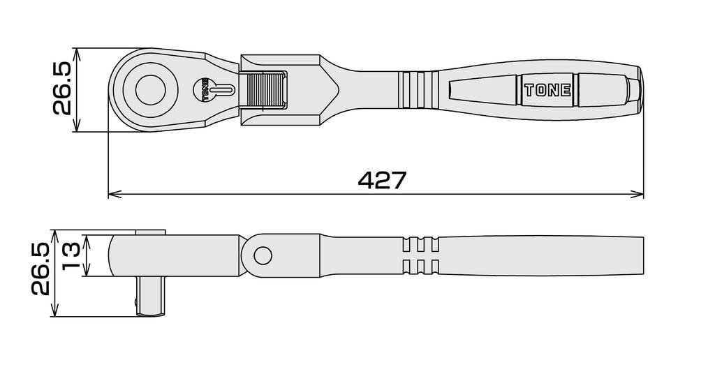 TONE RH3FHX Extra Long Swivel Ratchet Handle Drive (Hold Type) 9.5mm (3/8")
