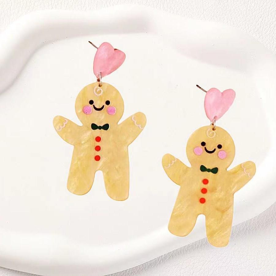 Festive Gingerbread Man & Christmas Tree Earrings - Cute Cartoon Ear Accessories