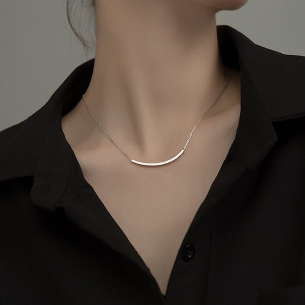925 Silver Simple Smile Flat Daily Chain Silver Necklace