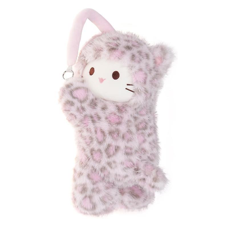 Leopard Print Cat Plush Hanging Car Tissue Box Cute Car Tissue Holder