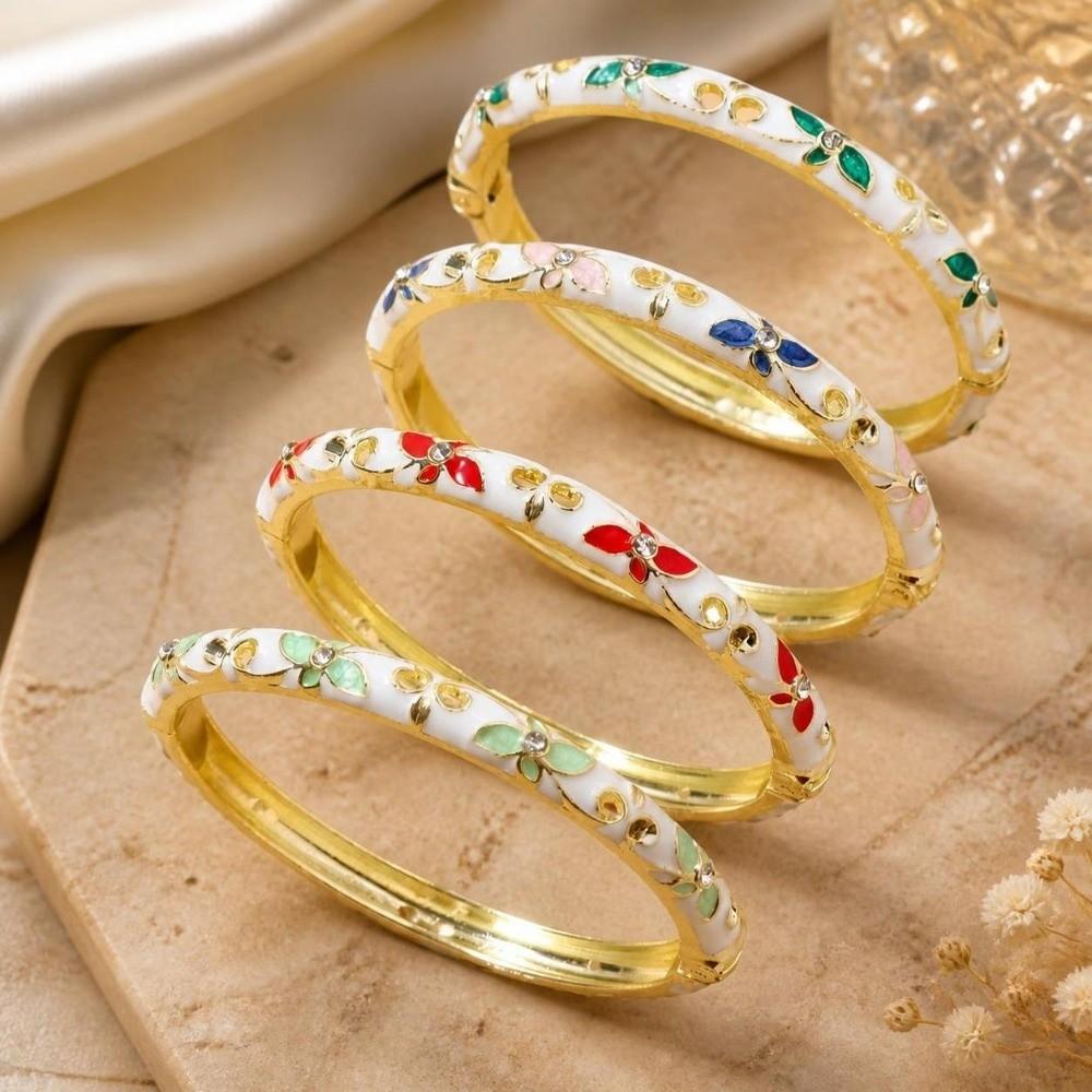 Bracelet Manchette Ouverte Émail Coloré Élégant Bracelet Floral pour Femmes Bracelet Manchette Fleur Émail Mariée