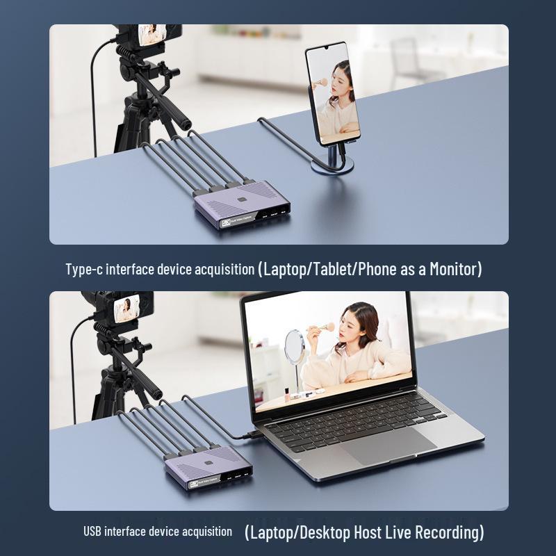 Dual Input 4K Capture Card for DSLR & Phone - Dual Angle HD Streaming & Recording Box
