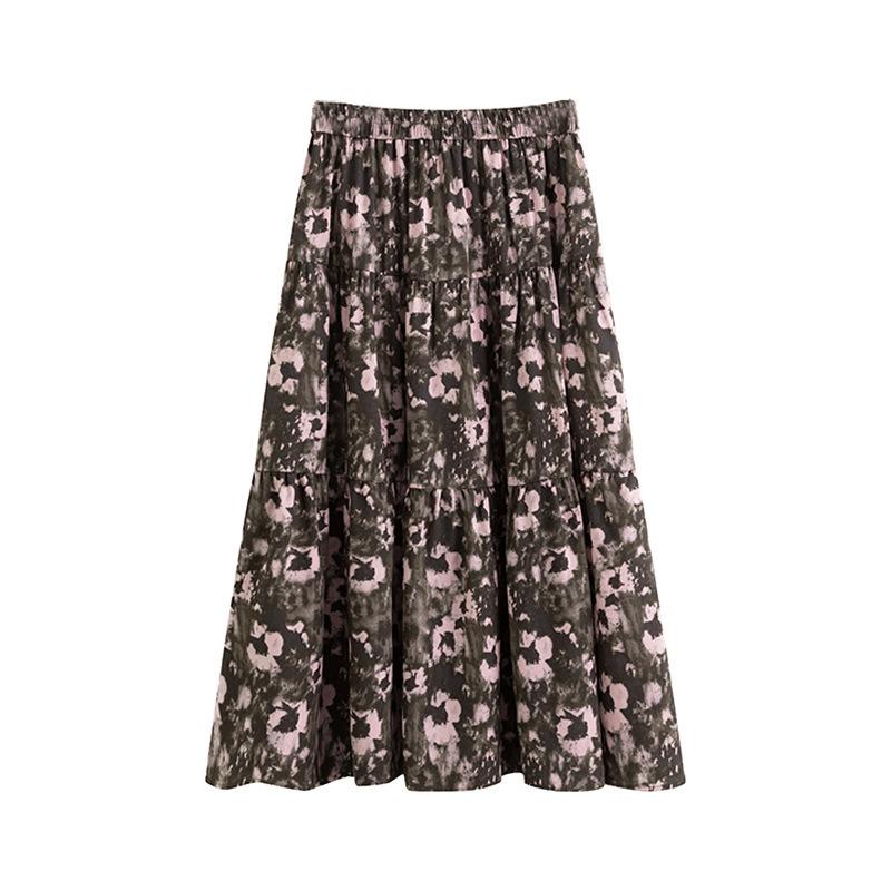 Women's French Floral Half-length Skirt Summer Mid-length Pleated Skirt Slimming Umbrella Skirt