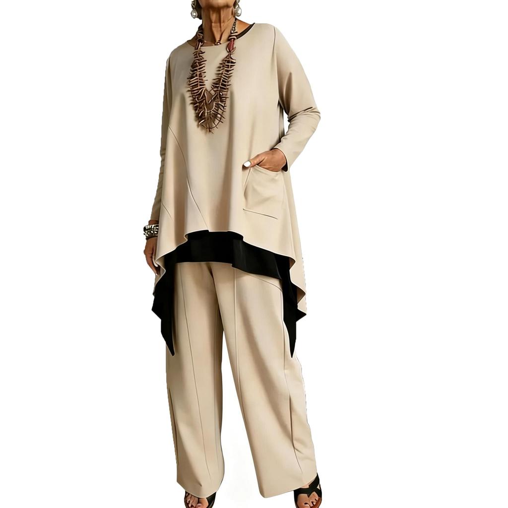 Modny damski casualowy dwuczęściowy zestaw z długim rękawem