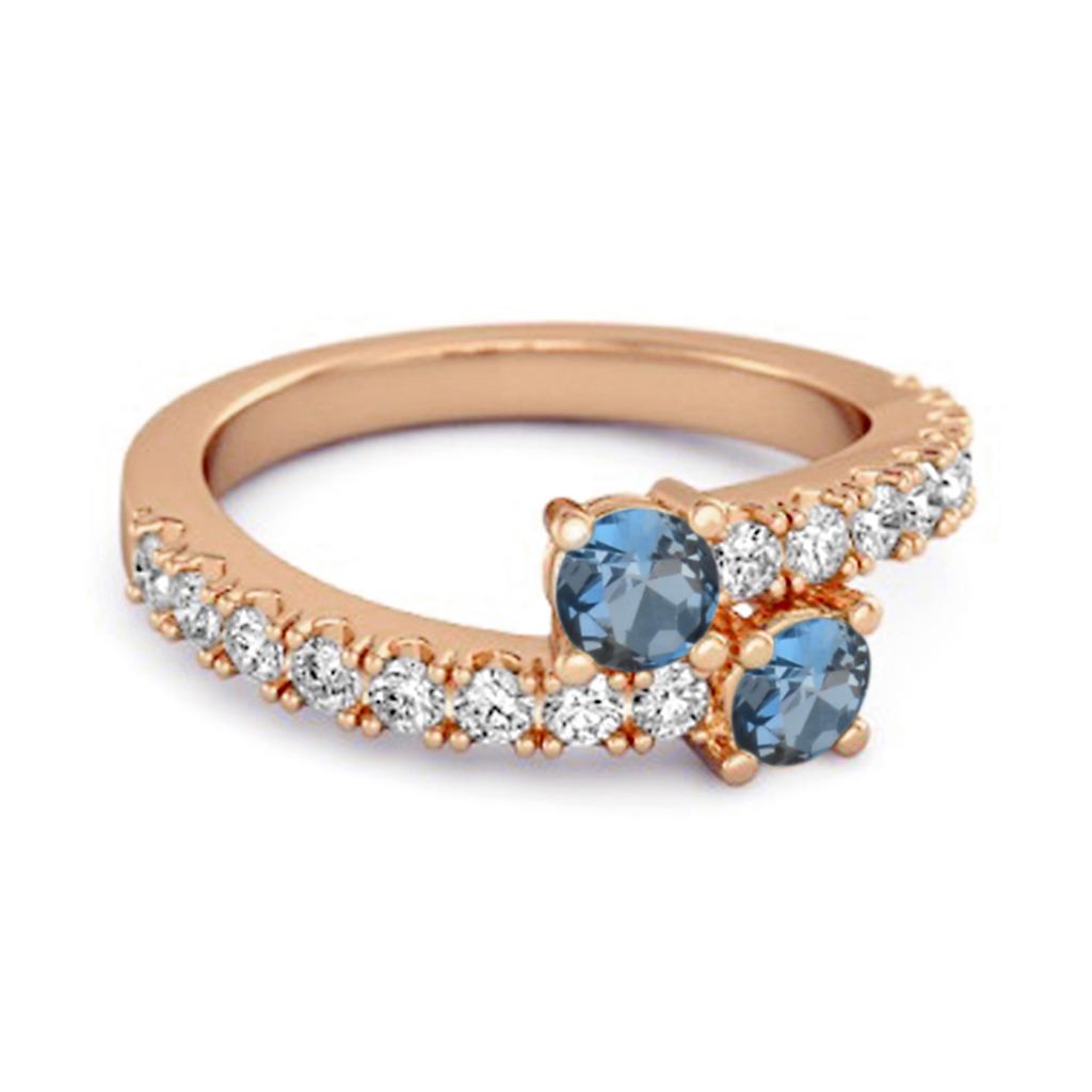 London Blue Topaz Twin Stone with Accents Bypass Ring - 925 Sterling Silver Rose Gold Vermeil
