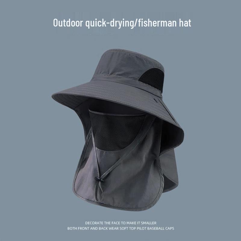 Men's UV Protection Wide Brim Fishing Hat with Face Cover - Summer Outdoor Sun Hat