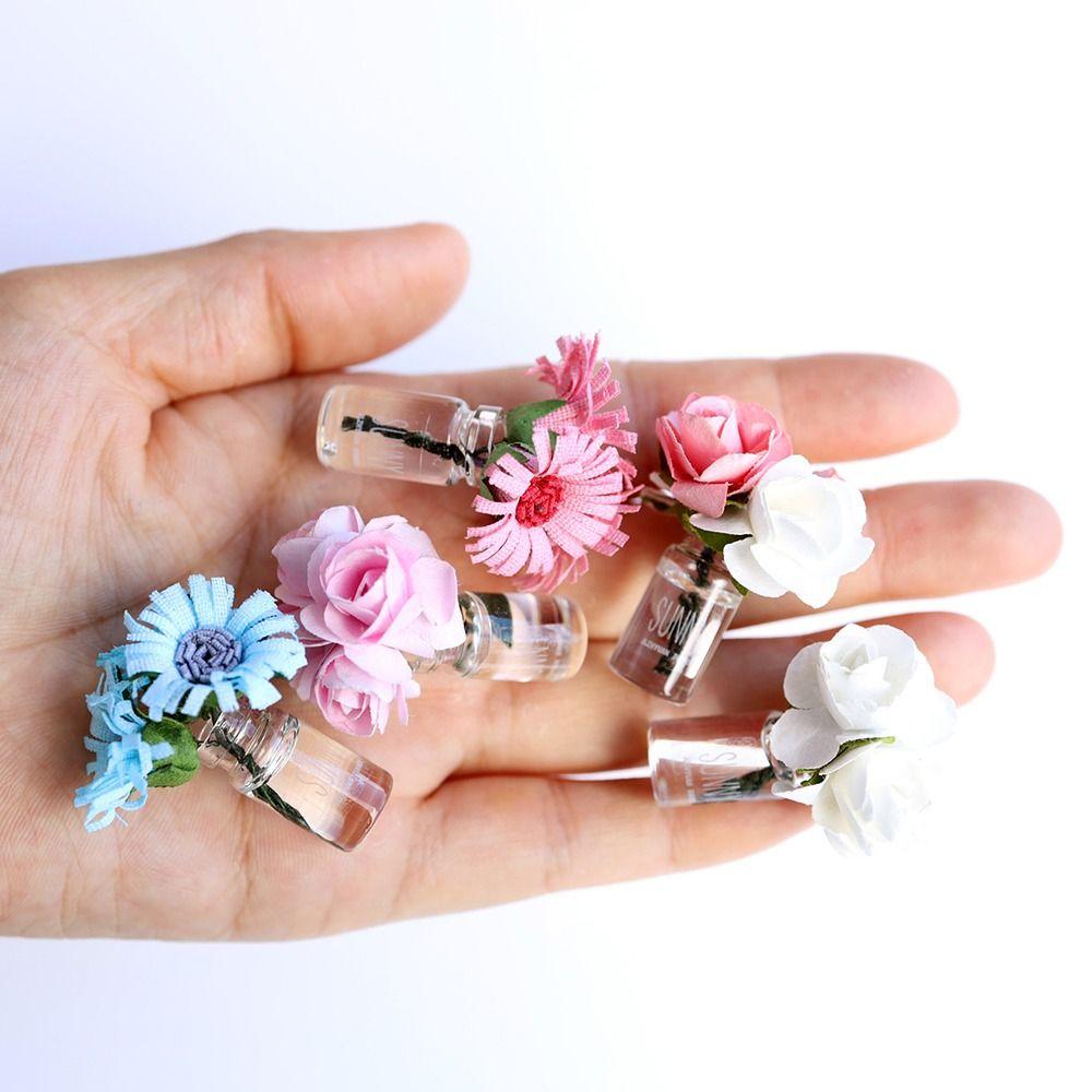 Rose Daisy Dollhouse Flower Vase 1/6 1/8 1/12 Micro Vase Flower Toy Miniature Rose Bouquet