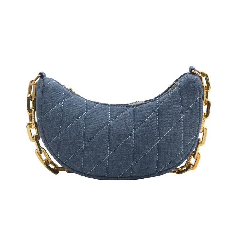 Stylish Womens Summer Chain Crossbody Bag In Black Deep Blue And Light Blue Colors