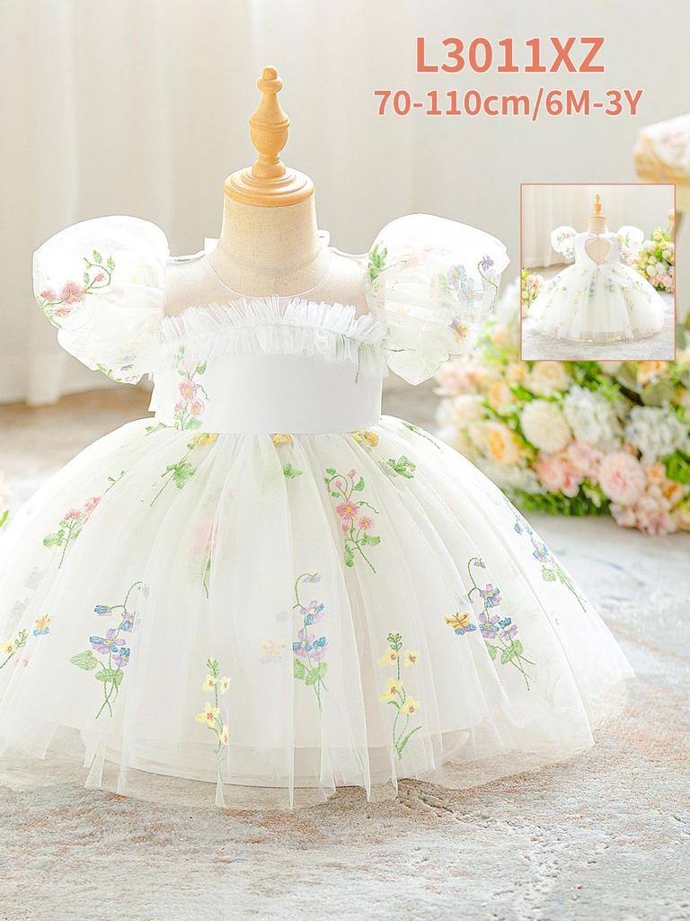 Girls Puff Sleeve Fairy Flower Princess Dress - Wedding & Formal Performance Wear