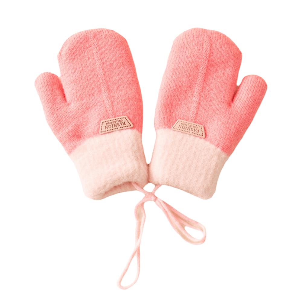 

Теплые детские зимние перчатки Непродуваемые детские перчатки Милые вязаные перчатки Малыш S темно-розовый