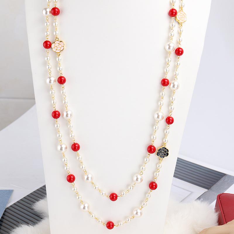 Long Necklace Female Korean Version Multi-layer Rose Drop Glaze Petal Hanging Chain Personalized Decorative Pendant Autumn and Winter Sweater Chain